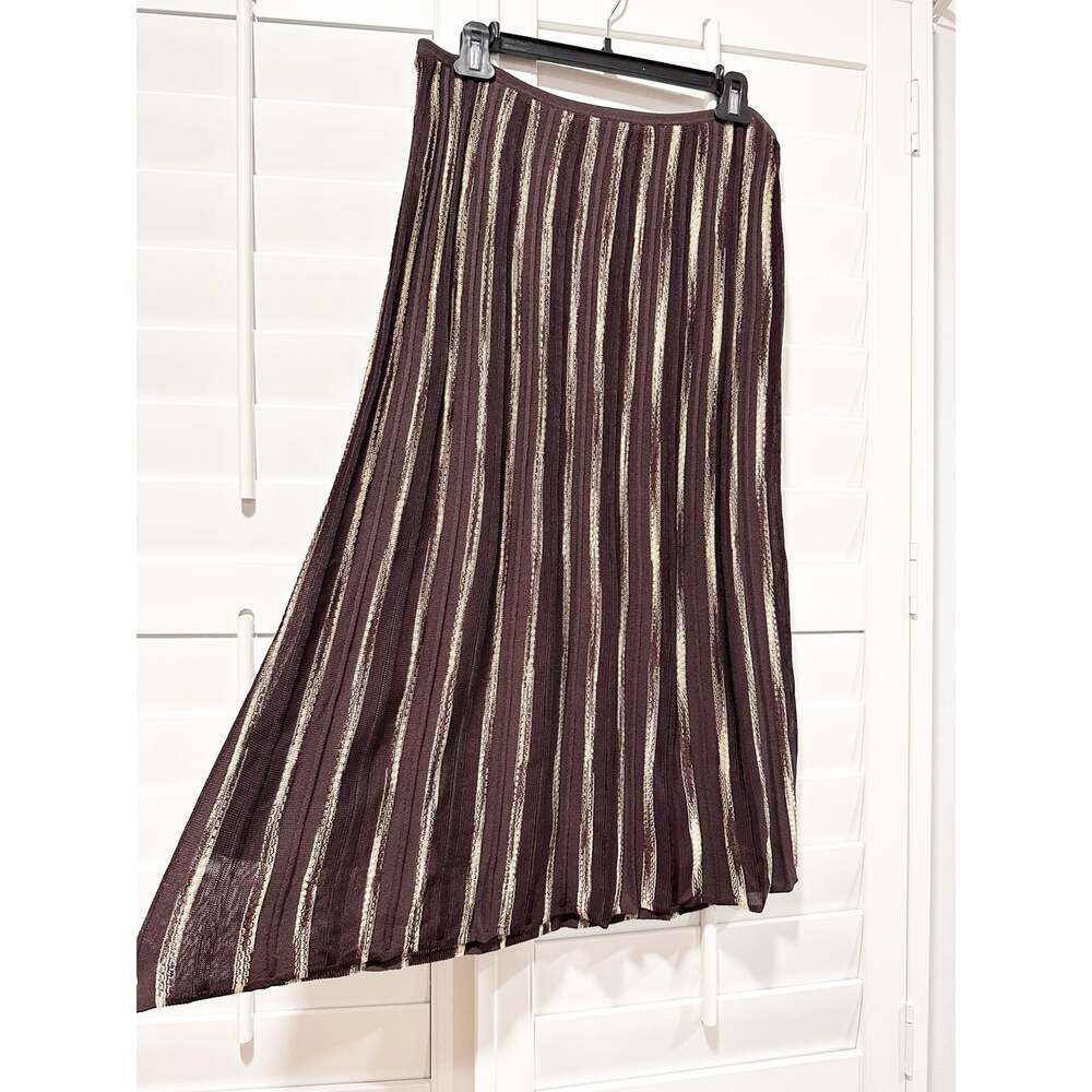 Jones New York Collection Brown & Gold Metallic Striped Knit Midi Skirt Medium